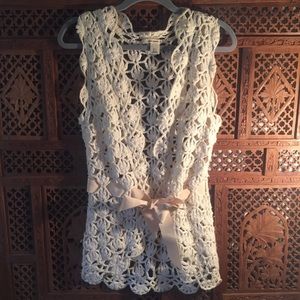 DKNY Jeans Crochet Vest with Ribbon